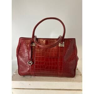 BRIGHTON F352136 RED LEATHER EMBOSSED ANIMAL PRINT HANDBAG